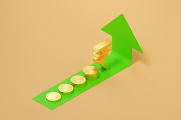 3D rendering Indian Rupee sign, indian rupee sign and golden coin, Financial and banking about growth concept, Investment and financial success concept background. - 778772145