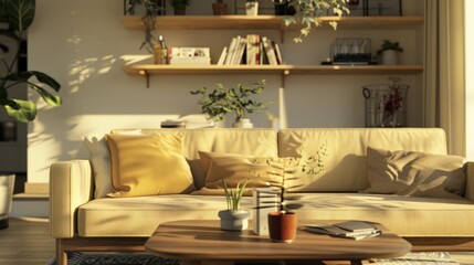 Modern style living room interior with sofa and beautiful industrial amidst complete furniture.AI generated image