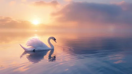  Swans swimming in the river at sunrise.AI generated image © Daisha