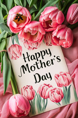 Mother's Day card with the inscription Happy Mother's Day and a bouquet of flowers