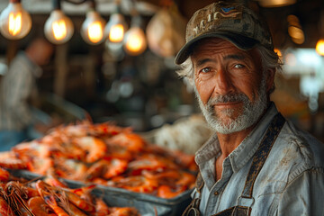 Obraz premium The Fisherman's Morning Catch: Hauling in Fresh Seafood - Generative AI