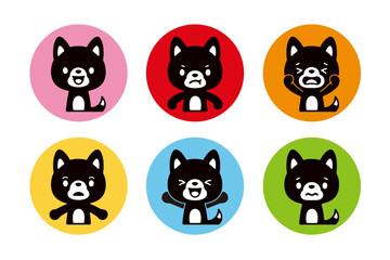 Set of silhouette icons of cute dogs in various poses