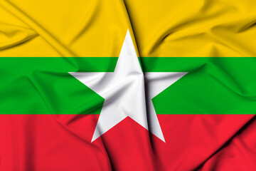 Beautifully waving and striped Myanmar flag, flag background texture with vibrant colors and fabric background