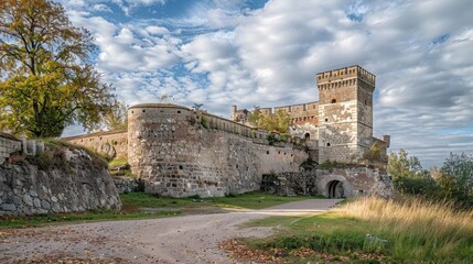 an old fort located on the water's edge. This fort is made of stone.AI generated image