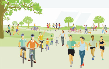 Sportler, Jogger, und Radfahrer, Illustration - 778773384