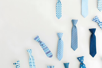 Many blue neckties on a white background. 3d rendering.