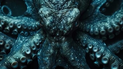The intimidating gaze of a giant black octopus - obrazy, fototapety, plakaty