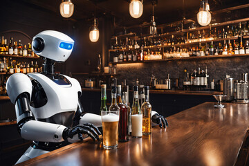 Roboter als Barkeeper in der Bar - obrazy, fototapety, plakaty