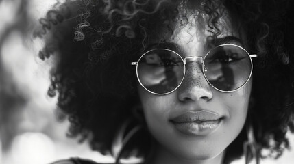 face of a woman with afro and glasses