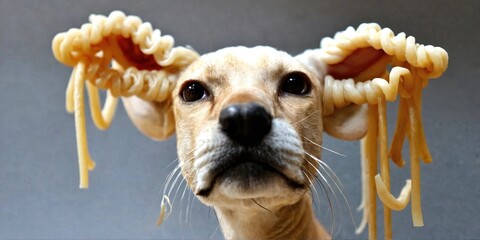 Noodles on the dog's ears. Generative AI - obrazy, fototapety, plakaty