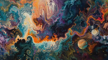 A painting of a galaxy with a swirl of colors