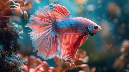 Naklejka na ściany i meble Portrait of Stunning Betta Fish and Ornamental Fish with Amazing Colors