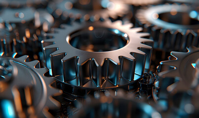 3d illustration of metal gears and cogs, Generative AI  - obrazy, fototapety, plakaty