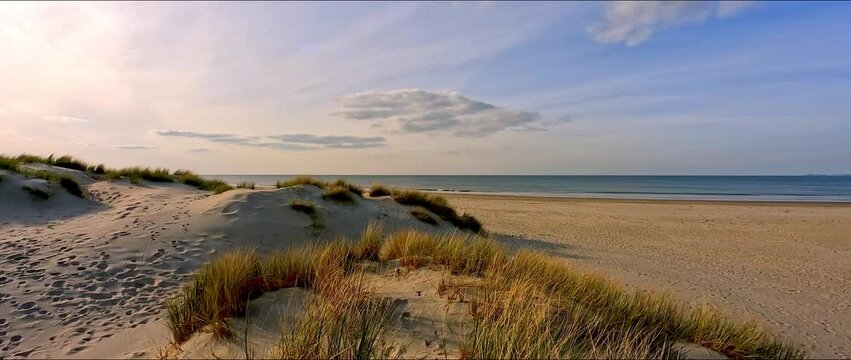 Beautiful dune and dutch beach at sunset 