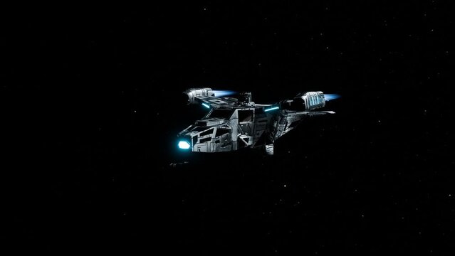 3D illustration of a space station deep in space. An intermediate post at the Hypergate.