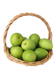 A basket of fresh fruit dates on a white background