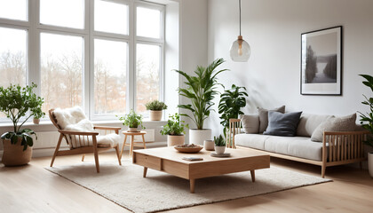Fototapeta premium Contemporary Living Room with Plush Seating and Fireplace