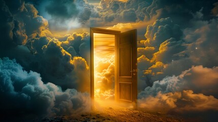 the door open to the universe , center framed, yellow, clouds