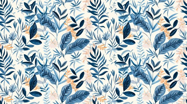 A blue and white floral pattern with leaves and flowers. The blue and white colors give the impression of a calm and peaceful atmosphere