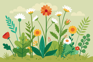 wild-herbs-wildflowers-in-summer-vector