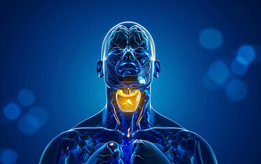 Human Body Glands Thyroid Gland focus, Anatomy on simple plain medical background. 3d illustration.  generative ai