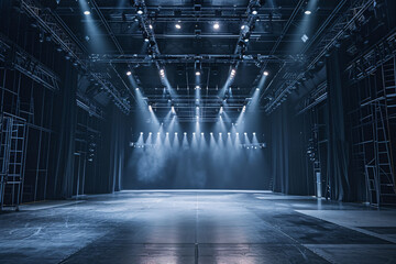 Unveiling the Artistry: An Empty Stage Becomes a Canvas of Possibility, Curated with a Monochromatic Palette to Set the Mood for an Unforgettable Theatrical Experience