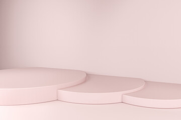product display platform. Pink cylindrical product podium placement on pastel background. Luxury premium beauty, fashion, cosmetic and spa gift stand presentation. present showcase