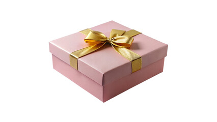 Pink gift box with golden ribbon isolated on transparent background