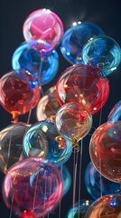 Captivating Glass Balloons Shimmering in the Night Vibrant Iridescent Spheres in Mesmerizing Detail - obrazy, fototapety, plakaty
