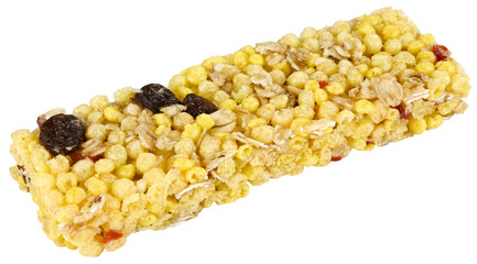 Granola bar isolated on a transparent background. Completely in focus.