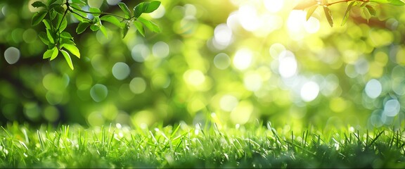Summer green grass with dew drops under sunlight in a vibrant garden, blackground , ai generate