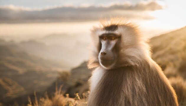 portrait of a gelada baboon male in the simien mountains national park in ethiopia