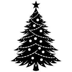 Fototapeta premium christmas tree silhouette vector illustration,icon,Santa characters,Holiday t shirt,Hand drawn trendy Vector illustration,christmas on black background
