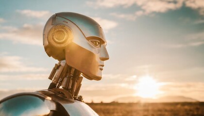 surreal close up portrait of a cyborg in a future and distopic scene