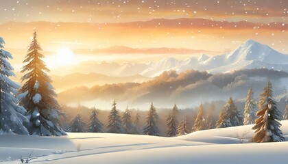 winter landscape with snowy covered on mountain and forest tree on white background vector cartoon...