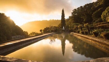 the famous yellow thermal pool in the terra nostra botanical garden at furnas sao miguel island azores portugal - obrazy, fototapety, plakaty