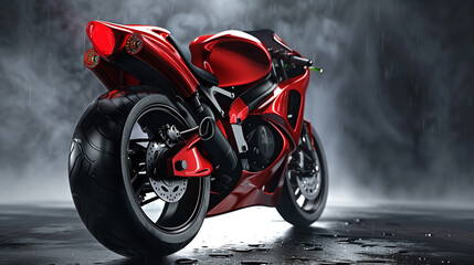 red motorcycle on the road, modern sports bike 