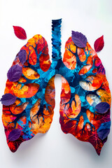 Colorful cut paper or collage of lung is displayed on white background. - obrazy, fototapety, plakaty