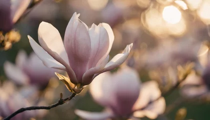 Foto auf Leinwand purple magnolia liliiflora in full bloom closeup nature background in spring © Michelle
