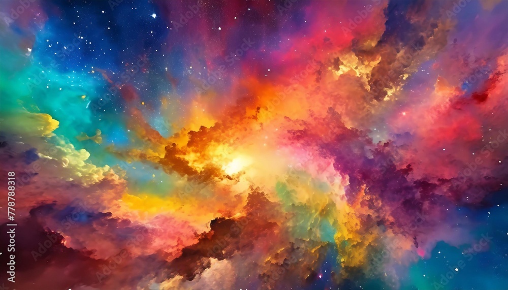 Wall mural a nebula adorned with swirling clouds of red blue and yellow gas paints a breathtaking tableau in th