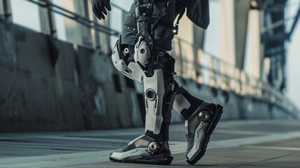 Advanced Robotic Exoskeleton Legs in Urban Setting
 - obrazy, fototapety, plakaty