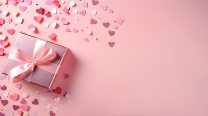 Uma caixa de presente rosa com uma fita rosa que diz 'dia dos namorados' nela
 - obrazy, fototapety, plakaty