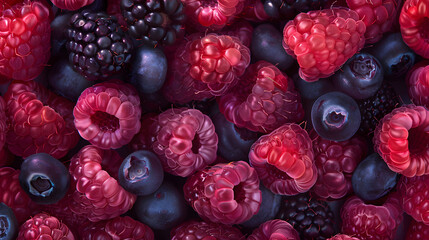 Fruits background banner with raspberries, blackberries and blueberries. Fresh fruit background. Summer fruits concept. - obrazy, fototapety, plakaty