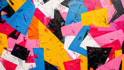 Colorful graffiti street art with vibrant abstract patterns on an urban wall, representing modern...
