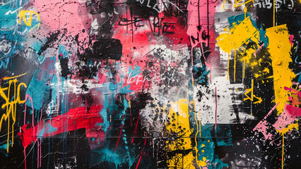 A vibrant and colorful graffiti wall with a mix of abstract patterns and urban street art.