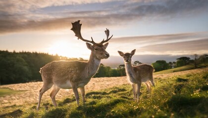 fallow deer hind and her young