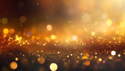 a sparkling black and gold bokeh overlay creates a magical and dreamy effect with glittering light particles and a vibrant glow background textured banner - obrazy, fototapety, plakaty