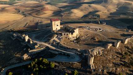 el castillo de la estrella en el municipio de Teba visto desde un dron al atardecer, Andalucía