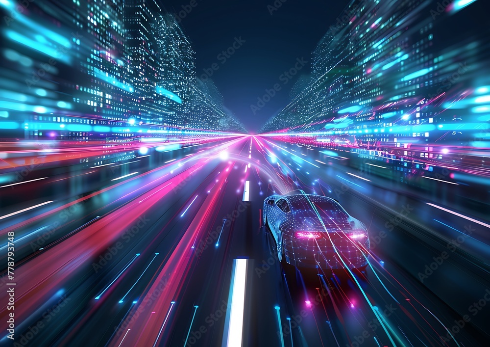 Leinwandbilder revolutionizing transportation. dynamic motion-captured headlights and speed effects, pioneering tec