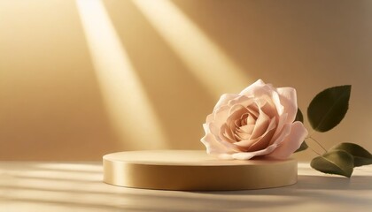natural beauty podium backdrop for product display with pink rose flower 3d render